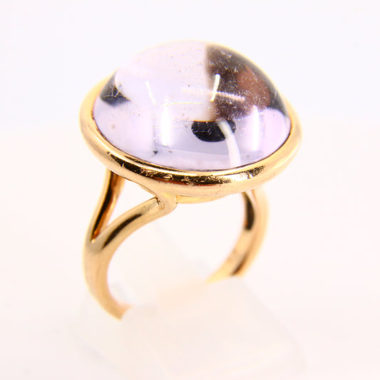 Vintage 18ct French Moonstone Ruby Dress Ring Yellow Gold Rock Crystal Hallmarked Boxed