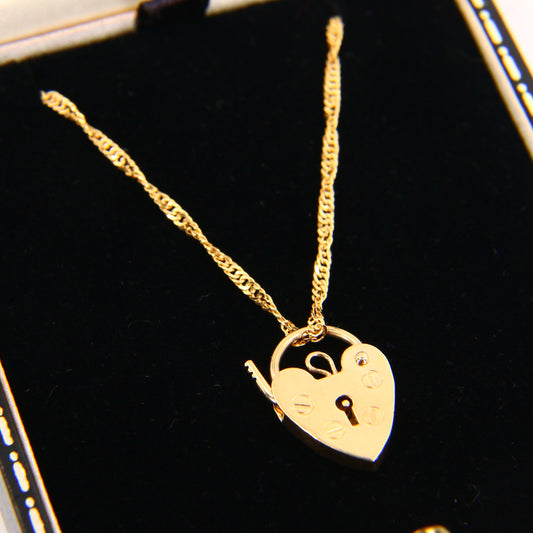 Vintage 9ct Gold 18 INCH Heart Lock Singapore Chain Necklace Hallmarked Boxed