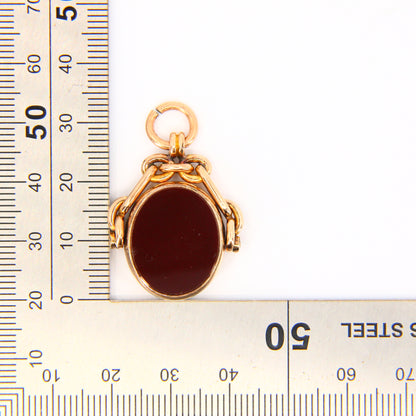 Antique 9ct Spinner Pendant Bloodstone & Carnelian 9 Carat Yellow Gold Charm