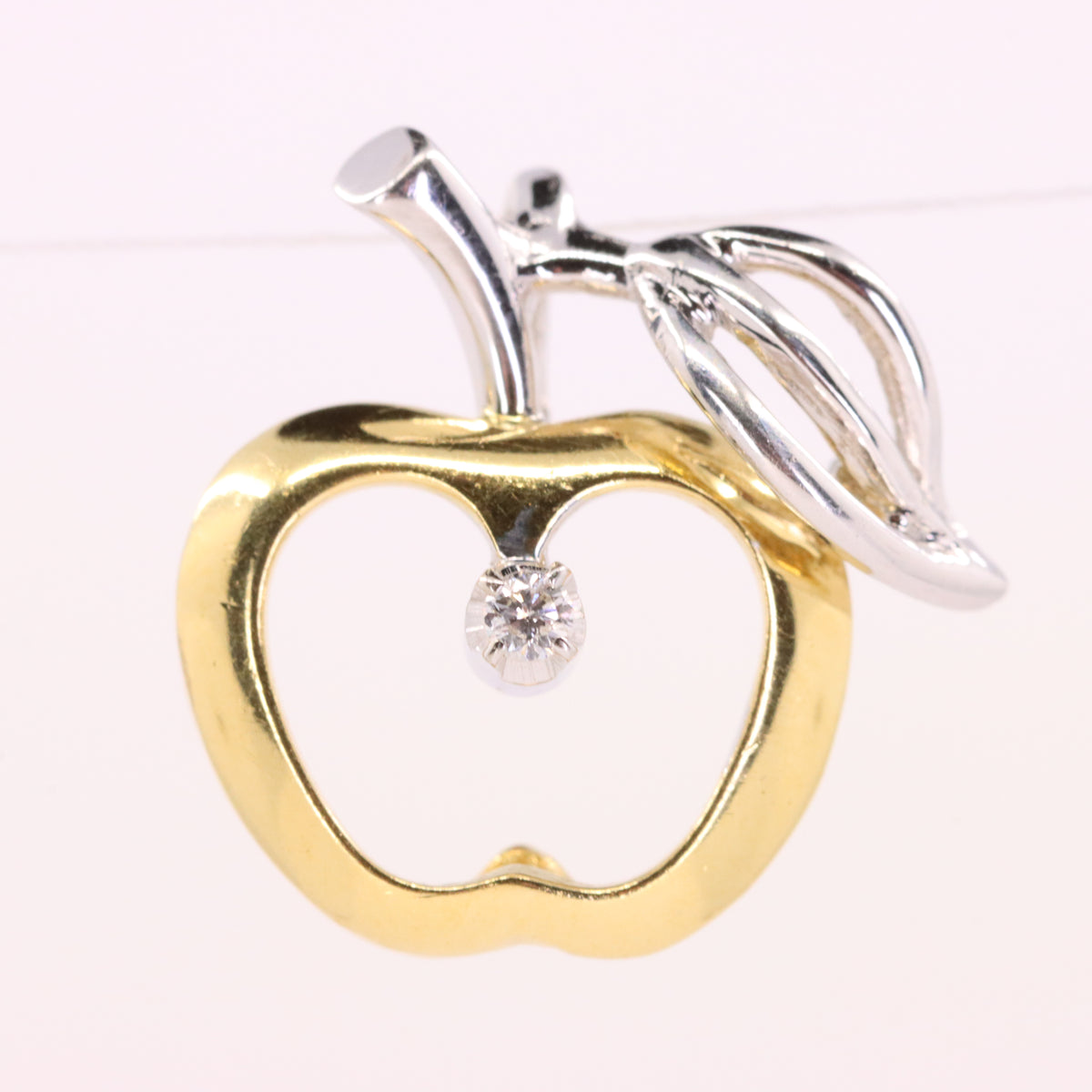 Vintage 18ct Hallmarked Gold Diamond Apple Fruit Charm Two Tone Teacher Pendant
