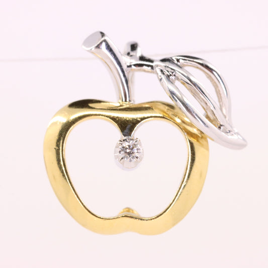 Vintage 18ct Hallmarked Gold Diamond Apple Fruit Charm Two Tone Teacher Pendant