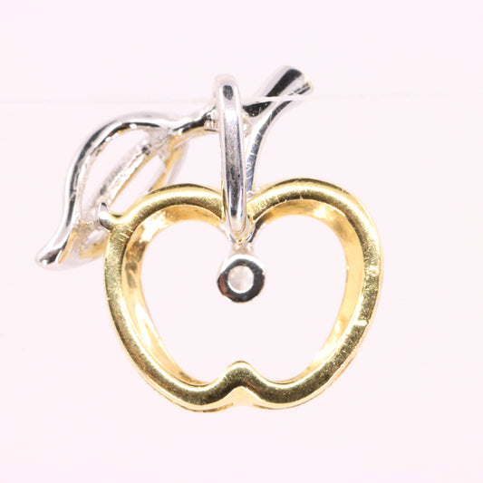 Vintage 18ct Hallmarked Gold Diamond Apple Fruit Charm Two Tone Teacher Pendant
