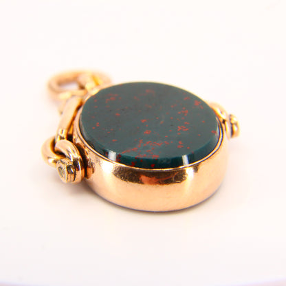 Antique 9ct Spinner Pendant Bloodstone & Carnelian 9 Carat Yellow Gold Charm