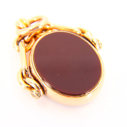 Antique 9ct Spinner Pendant Bloodstone & Carnelian 9 Carat Yellow Gold Charm