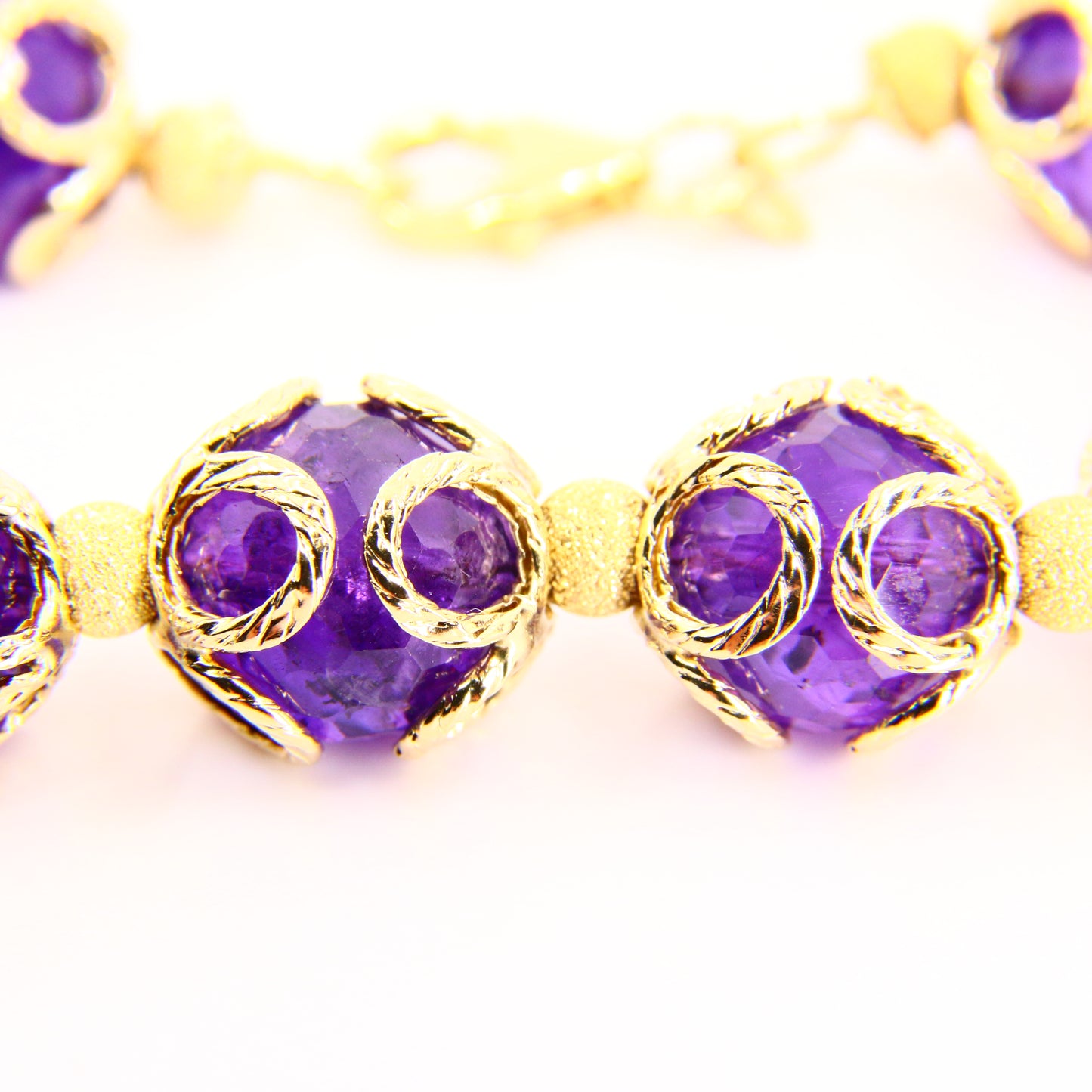 Vintage 9ct Italian Designer Jewellery Milor Amethyst Bead Yellow Gold Bracelet