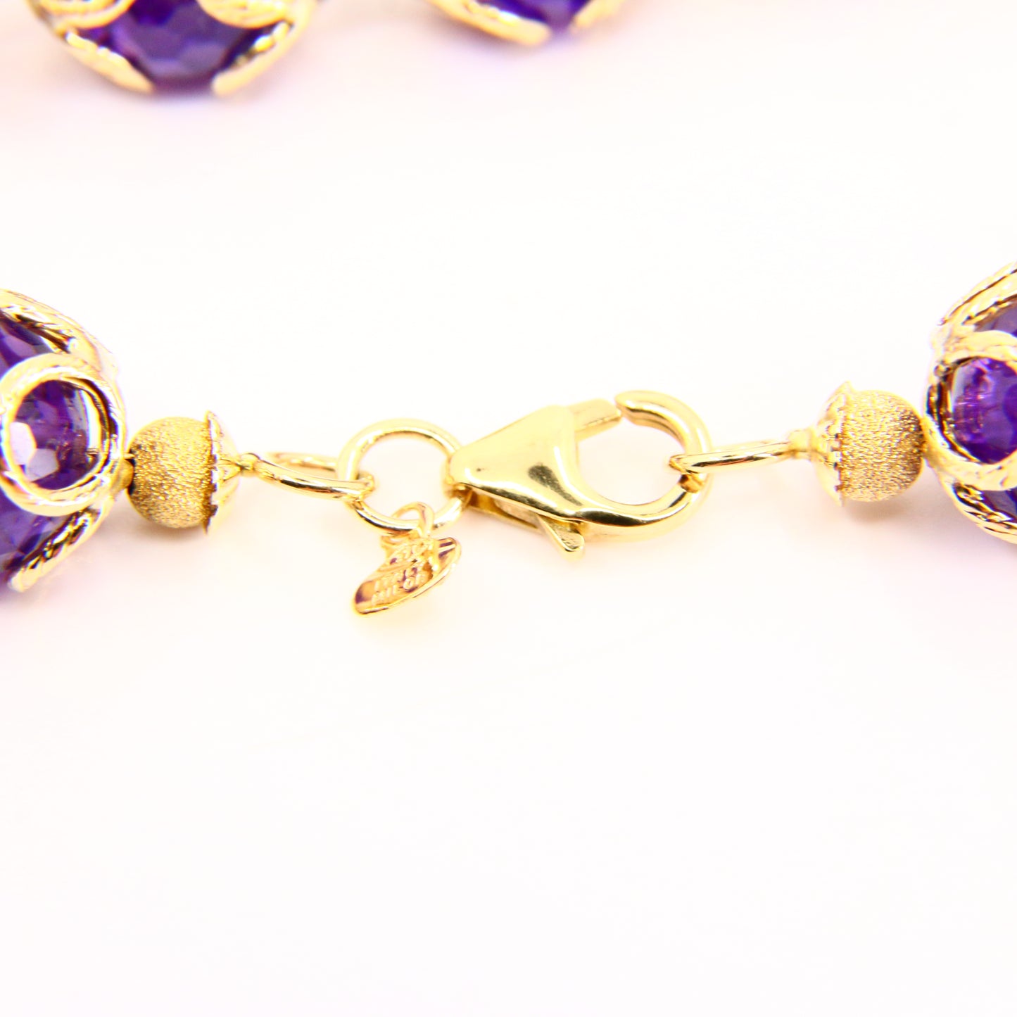 Vintage 9ct Italian Designer Jewellery Milor Amethyst Bead Yellow Gold Bracelet