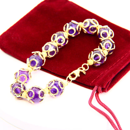 Vintage 9ct Italian Designer Jewellery Milor Amethyst Bead Yellow Gold Bracelet