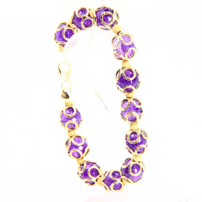 Vintage 9ct Italian Designer Jewellery Milor Amethyst Bead Yellow Gold Bracelet