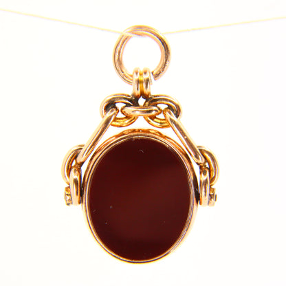 Antique 9ct Spinner Pendant Bloodstone & Carnelian 9 Carat Yellow Gold Charm