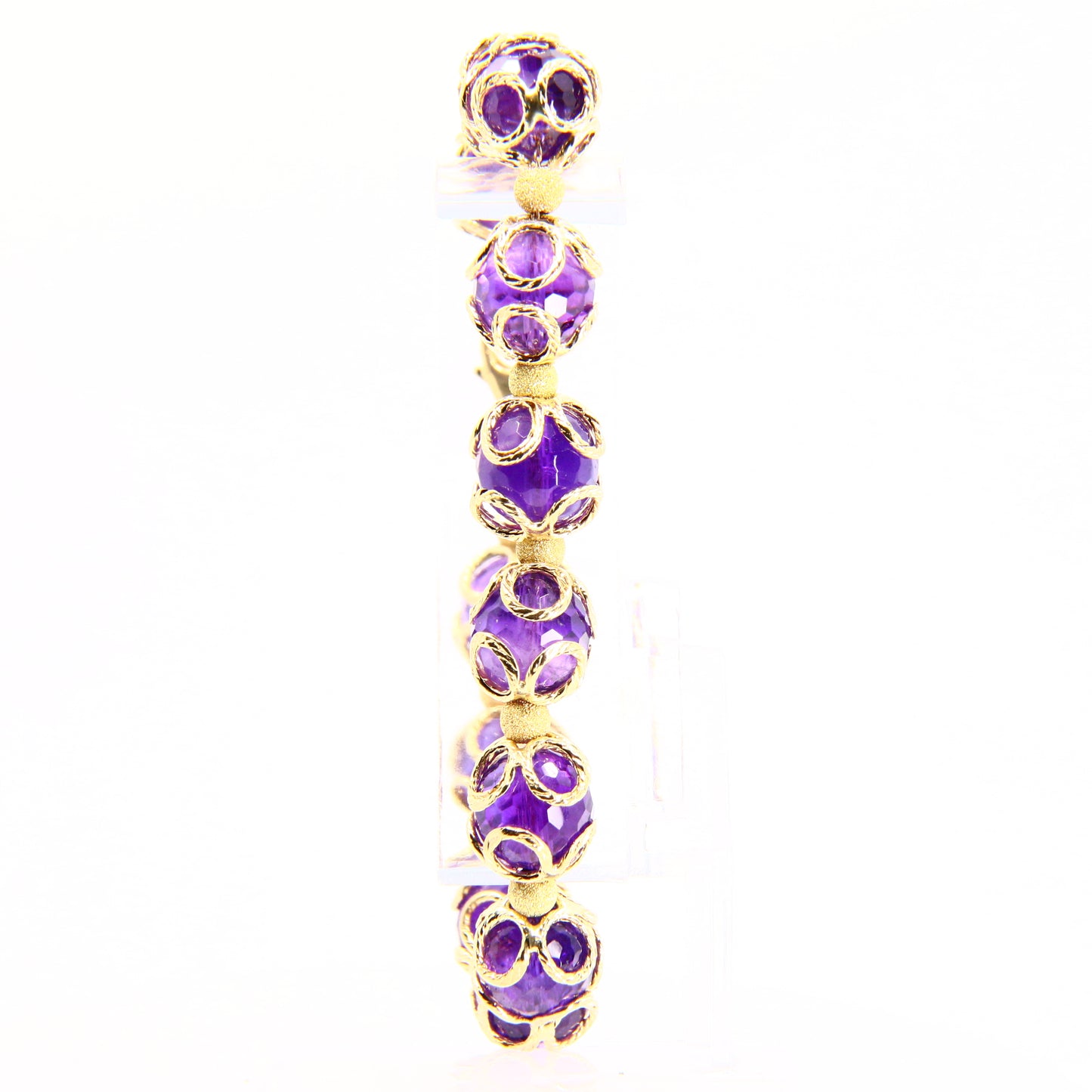 Vintage 9ct Italian Designer Jewellery Milor Amethyst Bead Yellow Gold Bracelet