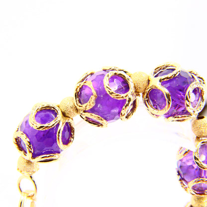 Vintage 9ct Italian Designer Jewellery Milor Amethyst Bead Yellow Gold Bracelet