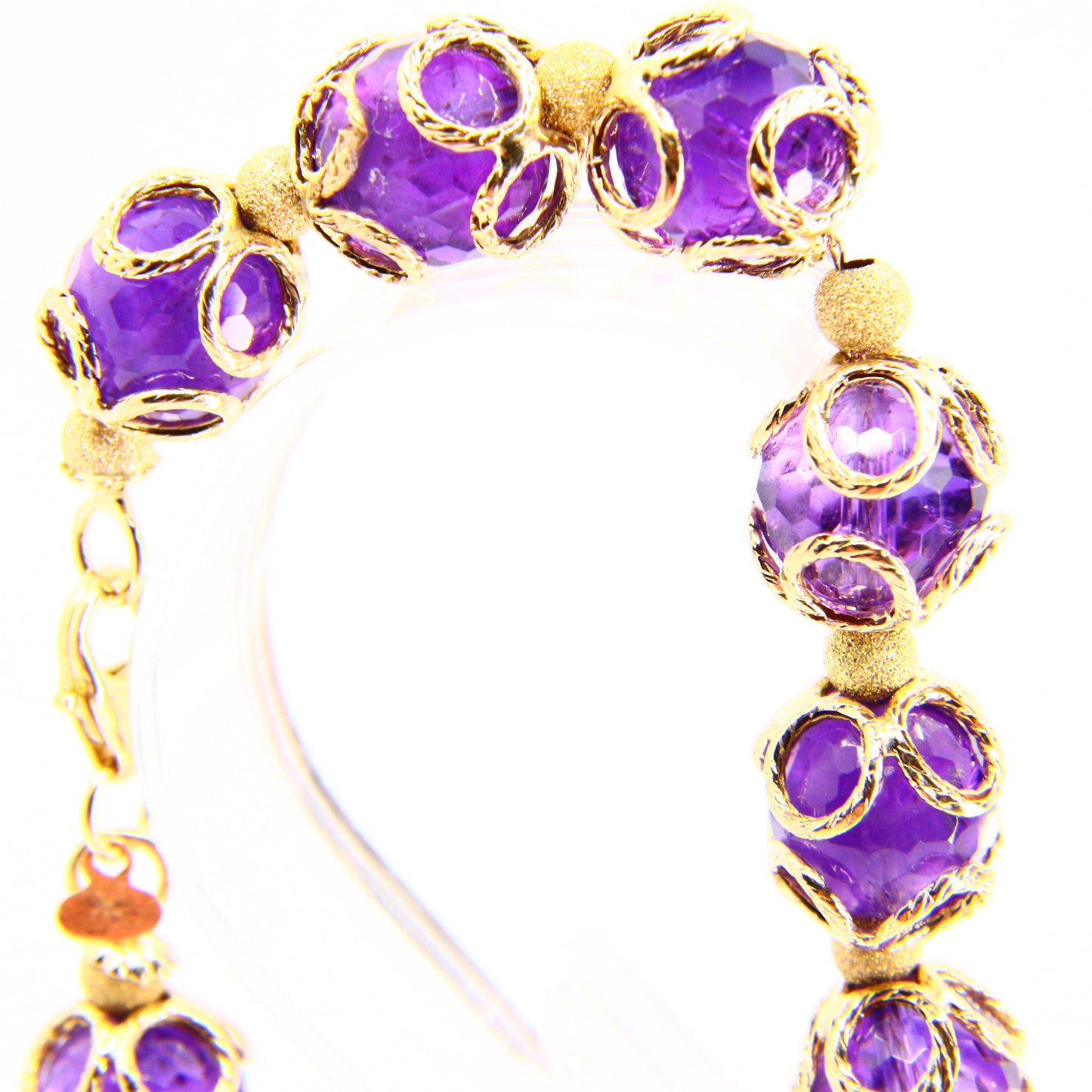 Vintage 9ct Italian Designer Jewellery Milor Amethyst Bead Yellow Gold Bracelet