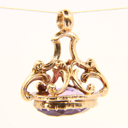 Vintage 9ct Drop Fob Purple Amethyst Pendant Hallmarked Yellow Gold Charm Gift