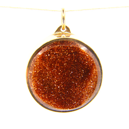 Vintage 9ct Goldstone Pendant Hallmarked Yellow Gold Circle Glass Stone Charm