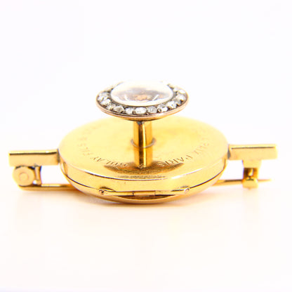 Vintage 18K Golay Fils & Stahl, Geneve Diamond Yellow Gold Button Brooch Watch Shirt Hole Watch