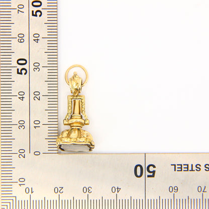 Antique 9ct Chalcedony Seal Gold Watch Key & Fob Decorative Seal Pendant 9 Carat Yellow Gold Gift