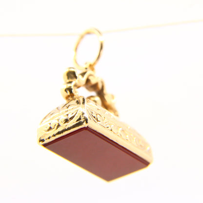 Antique 9ct Carnelian Stone Drop Fob Pendant Hallmarked Yellow Gold Charm Gift