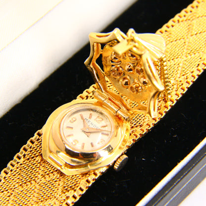 Vintage 18ct Gold Ladies Cocktail Watch Tassel Latch Concealed Dial Mendys Swiss Made 17 Rubis Boxed