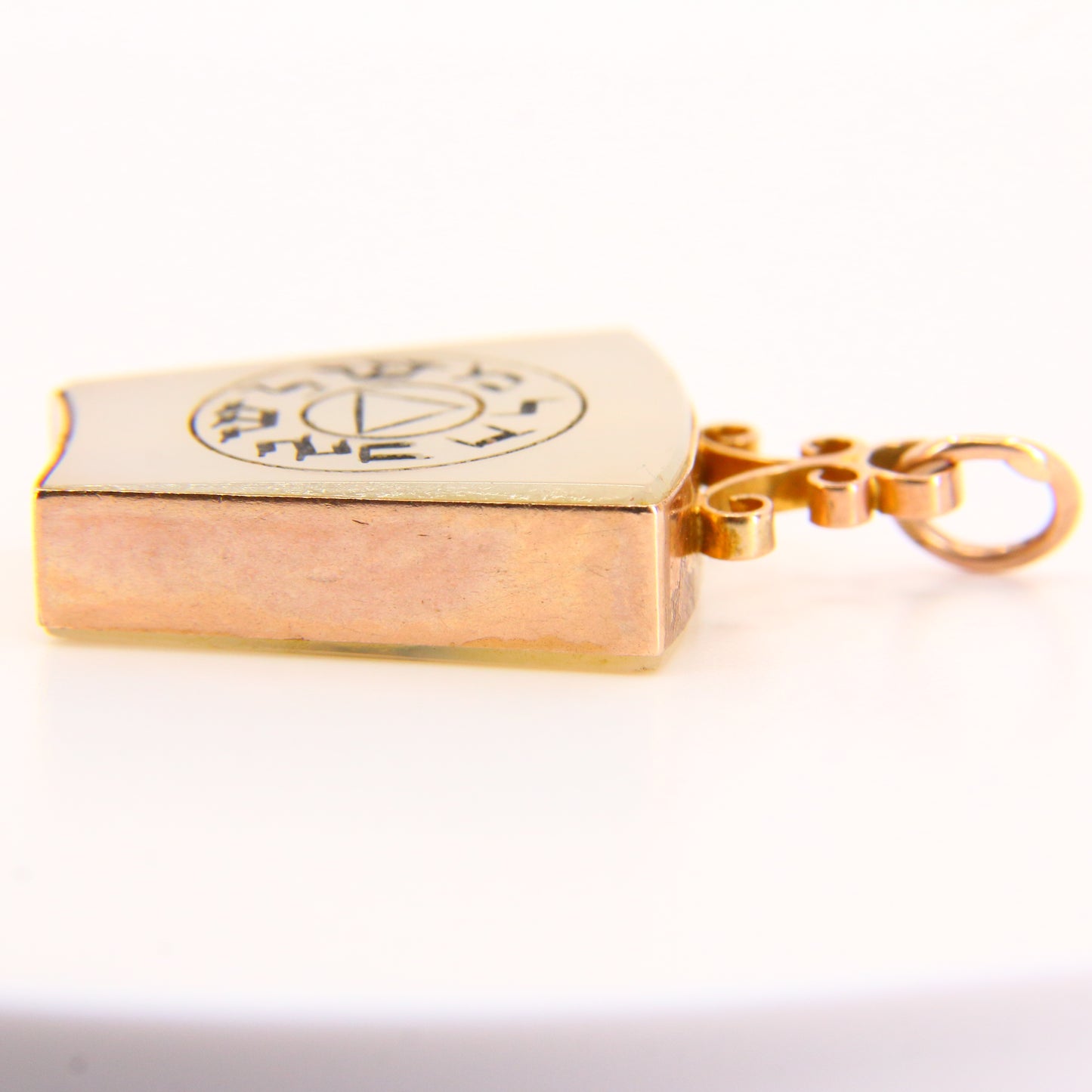 Antique 9ct Gold Masonic Fob Chalcedony Agate Keystone HTWSSTKS Freemason Loyalty Charm Pendant Yellow Gold