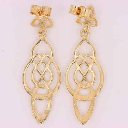 Vintage 9ct Hallmarked Yellow Gold Celtic Knot Drop Dangle Earrings Boxed Gift