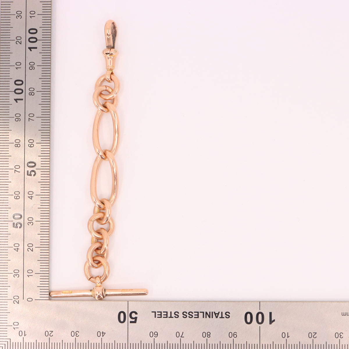 Antique 9ct Hallmarked Rose Gold 4.5 Inch Albert Chain Extension T Bar Dog Clip