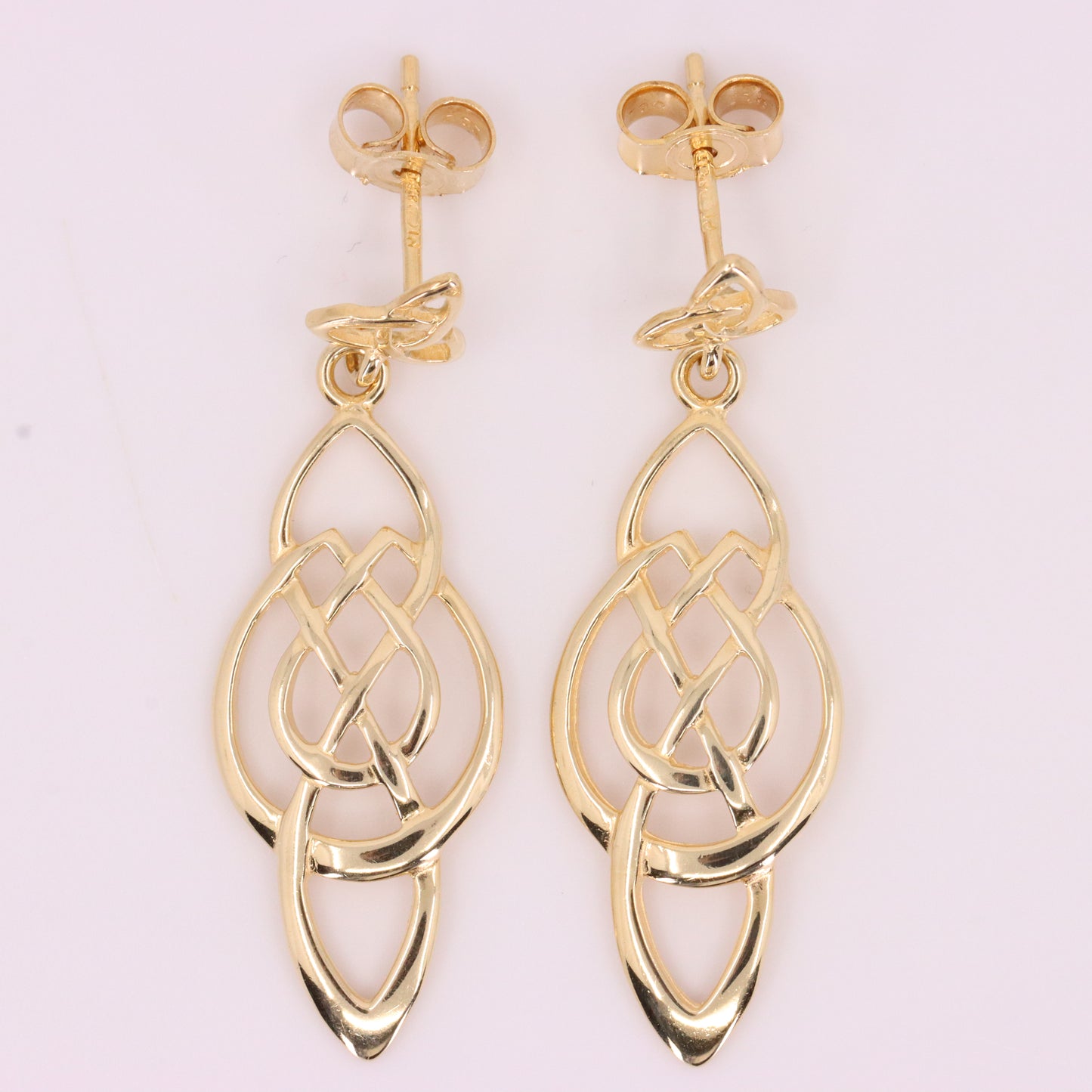 Vintage 9ct Hallmarked Yellow Gold Celtic Knot Drop Dangle Earrings Boxed Gift