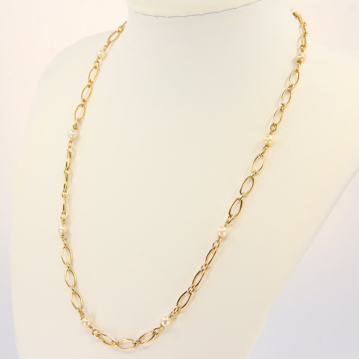 Vintage 9ct Pearl Necklace Yellow Gold Figaro Pearl Chain Necklace Hallmarked