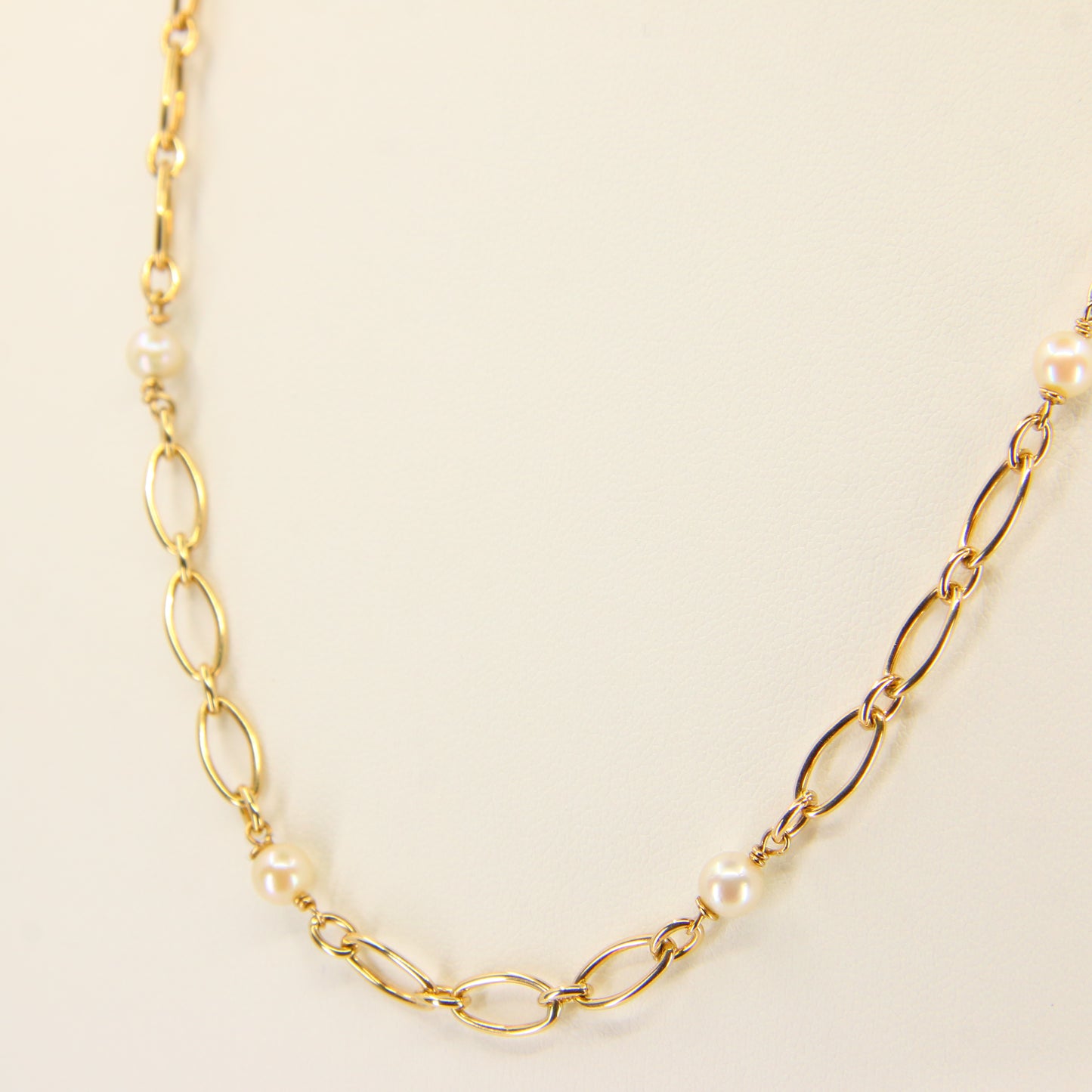 Vintage 9ct Pearl Necklace Yellow Gold Figaro Pearl Chain Necklace Hallmarked