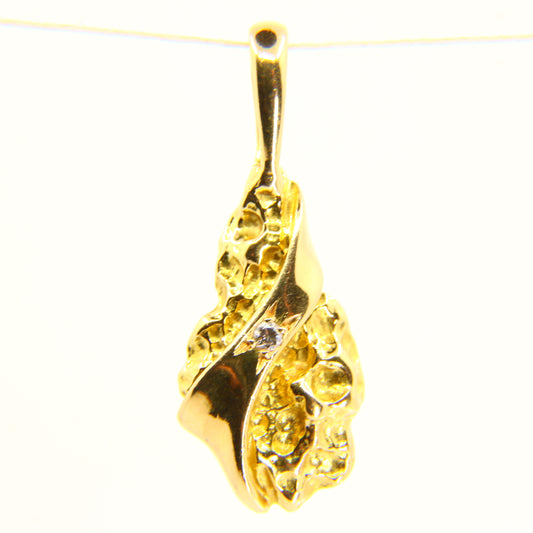 Vintage 18K Gold Nugget Diamond Set Pendant Yellow Gold Charm