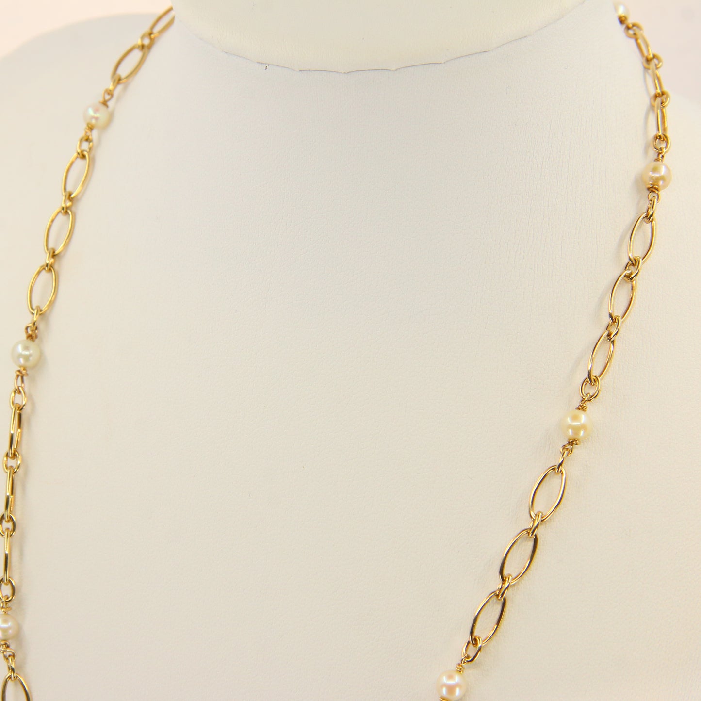 Vintage 9ct Pearl Necklace Yellow Gold Figaro Pearl Chain Necklace Hallmarked