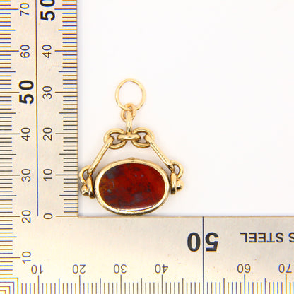 Antique 9ct Malachite & Red Onyx Spinner Pendant Hallmarked Yellow Gold Charm