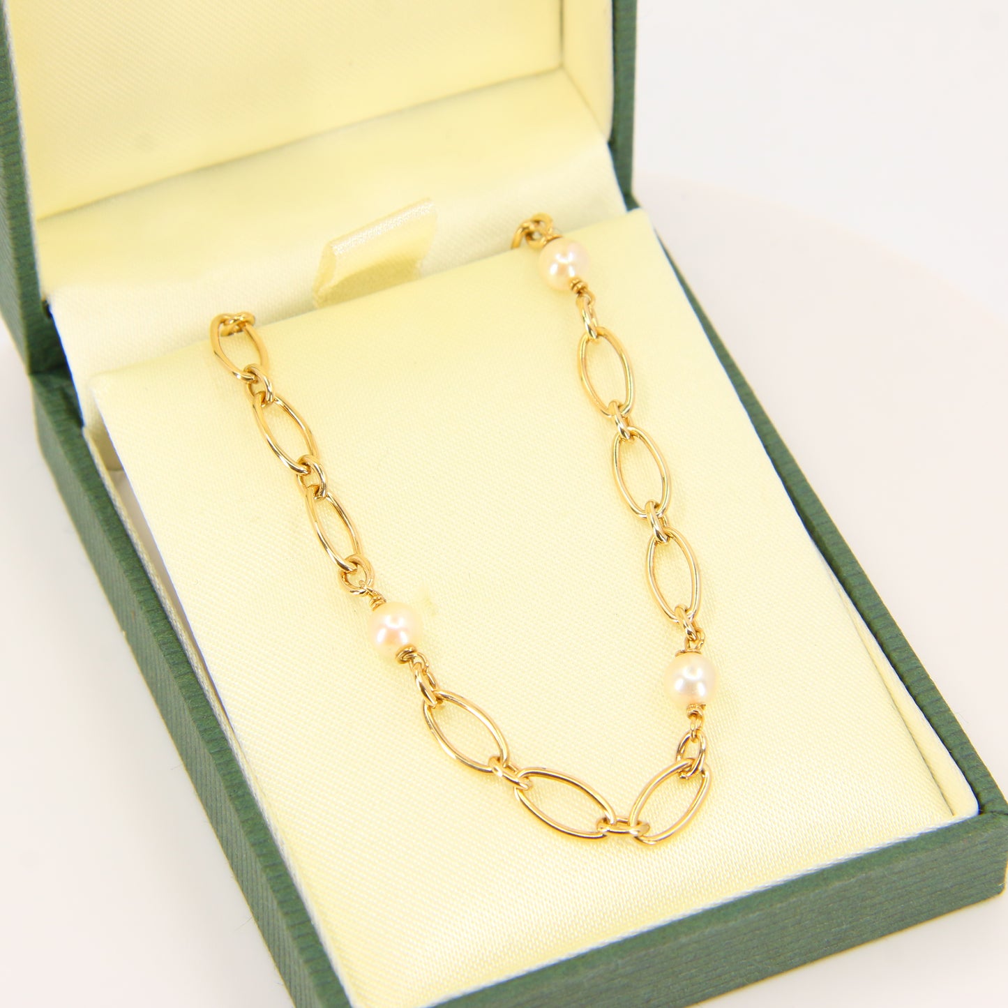 Vintage 9ct Pearl Necklace Yellow Gold Figaro Pearl Chain Necklace Hallmarked