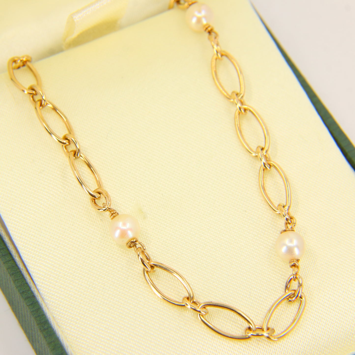 Vintage 9ct Pearl Necklace Yellow Gold Figaro Pearl Chain Necklace Hallmarked