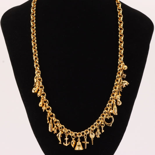Vintage 9ct Hallmarked Gold Belcher Chain Charm Necklace 20.5 Inch Adjustable Boxed Gift