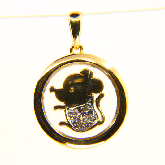 Vintage 18K Spinner Mouse Charm Small Pendant Moving 750 Yellow Gold Charm