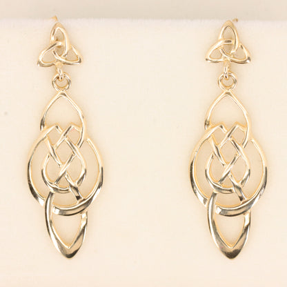 Vintage 9ct Hallmarked Yellow Gold Celtic Knot Drop Dangle Earrings Boxed Gift