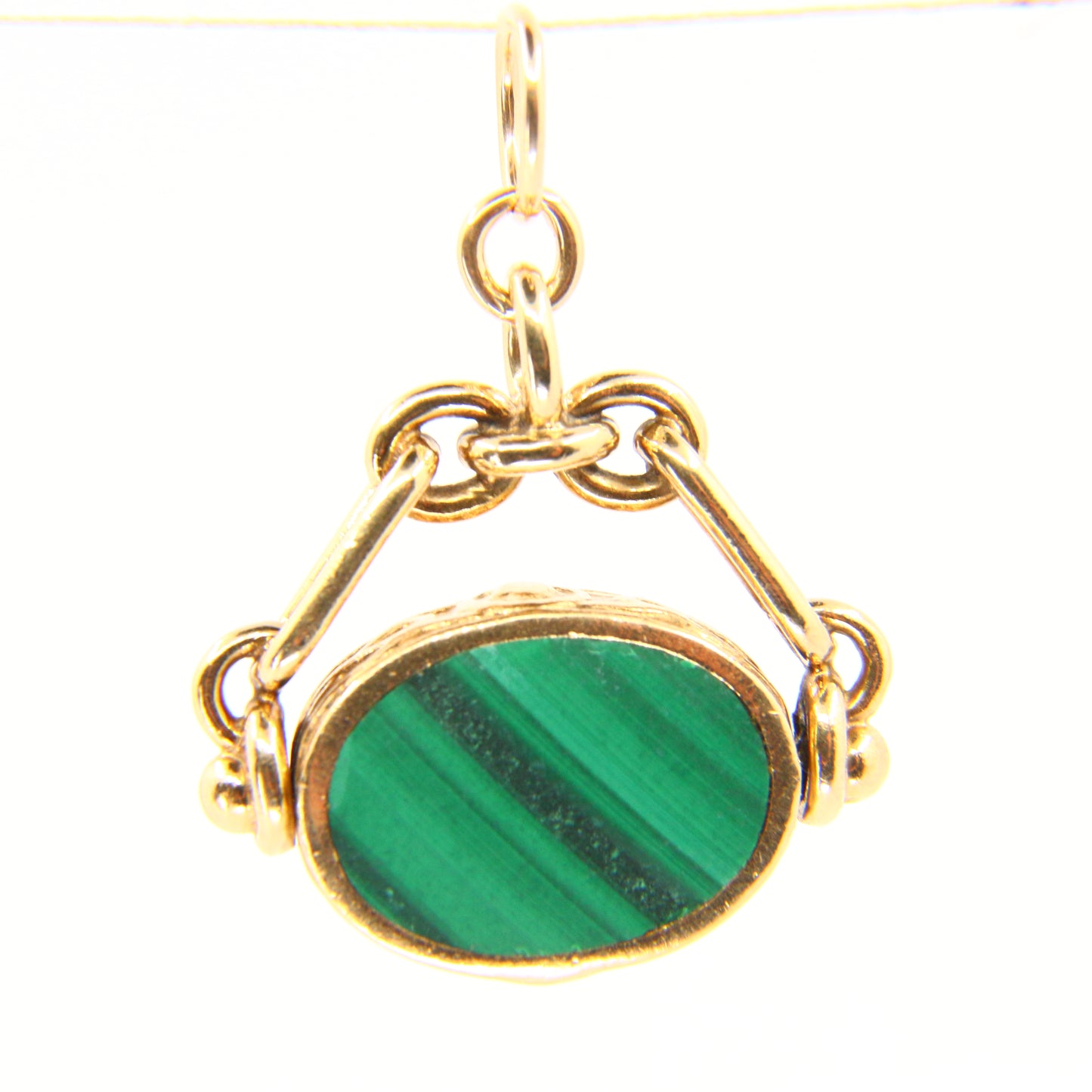 Antique 9ct Malachite & Red Onyx Spinner Pendant Hallmarked Yellow Gold Charm