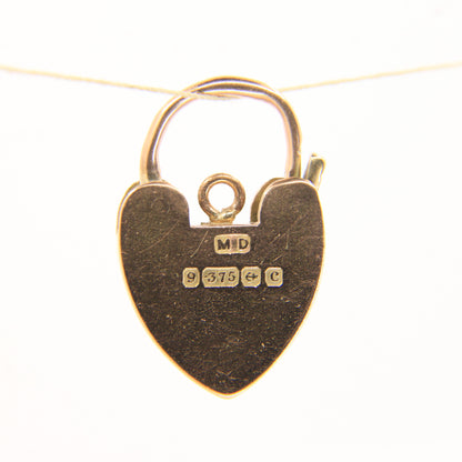 Vintage 9ct Heart Lock Gold Charm Padlock Closer Pendant Hallmarked