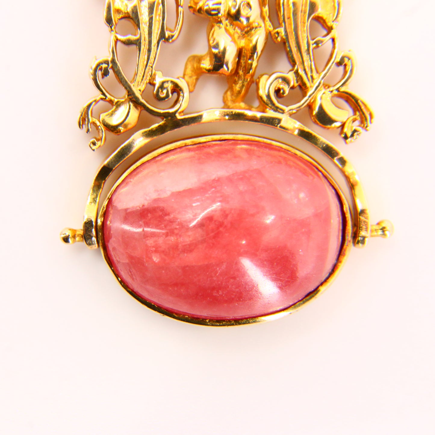 Vintage 9ct Rhodochrosite Cherub Spinner Pendant Hallmarked Yellow Gold Charm