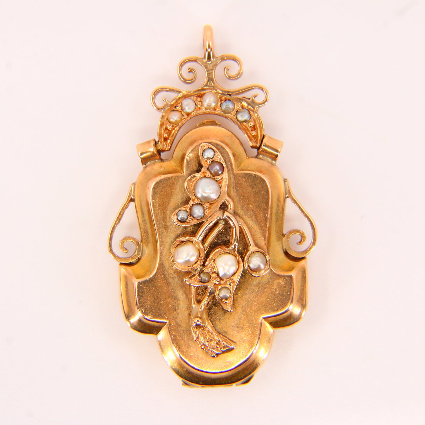 Antique 18K Seed Pearl Set Pendant Locket 18ct Yellow Gold Charm Photo Locket