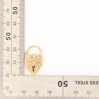 Vintage 9ct Engraved Heart Lock Gold Charm Padlock Closer Pendant Hallmarked Gift