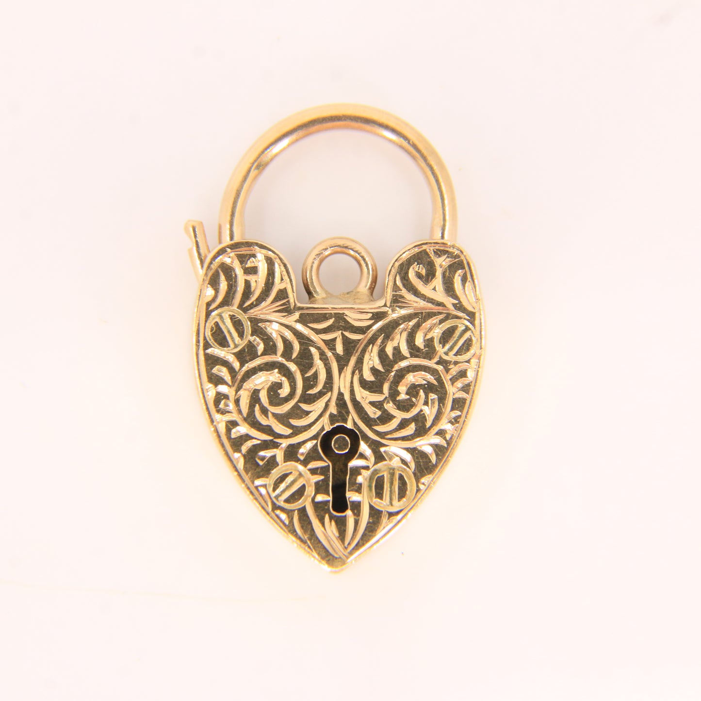 Vintage 9ct Engraved Heart Lock Gold Charm Padlock Closer Pendant Hallmarked Gift