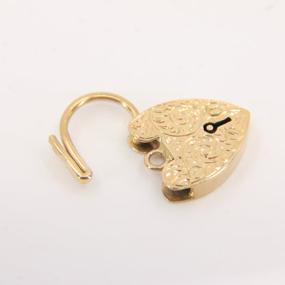 Vintage 9ct Engraved Heart Lock Gold Charm Padlock Closer Pendant Hallmarked Gift