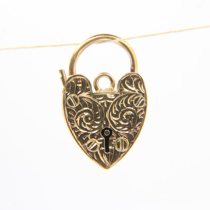 Vintage 9ct Engraved Heart Lock Gold Charm Padlock Closer Pendant Hallmarked Gift