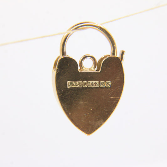 Vintage 9ct Engraved Heart Lock Gold Charm Padlock Closer Pendant Hallmarked Gift