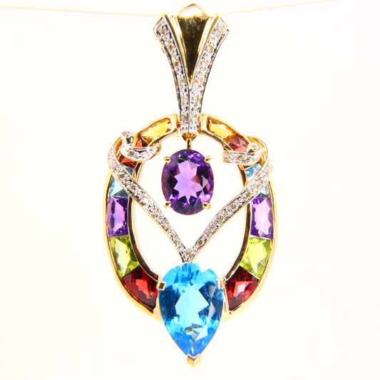 Vintage 14k Gem Set Gold Pendant set with Diamond Garnet Peridot Amethysts Topaz Citrine