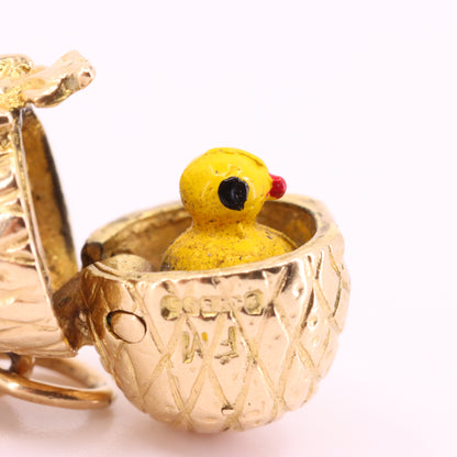 Vintage 9ct Hallmarked Yellow Gold Enamel Chick Opening Egg Charm Pendant Gift