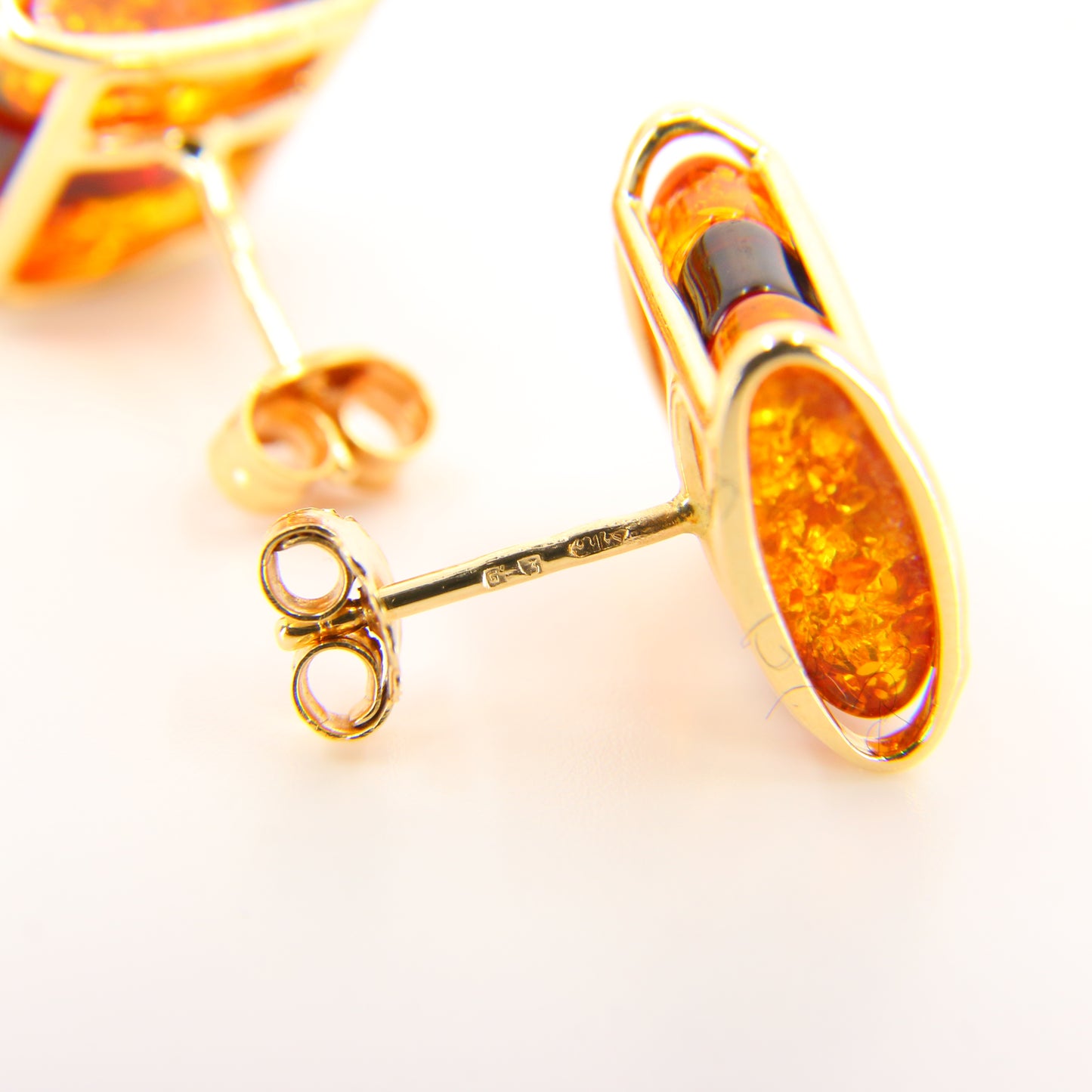 Vintage 14 Carat Amber Gold Pendant Earring Set 14k Polish Amber Jewellery Set