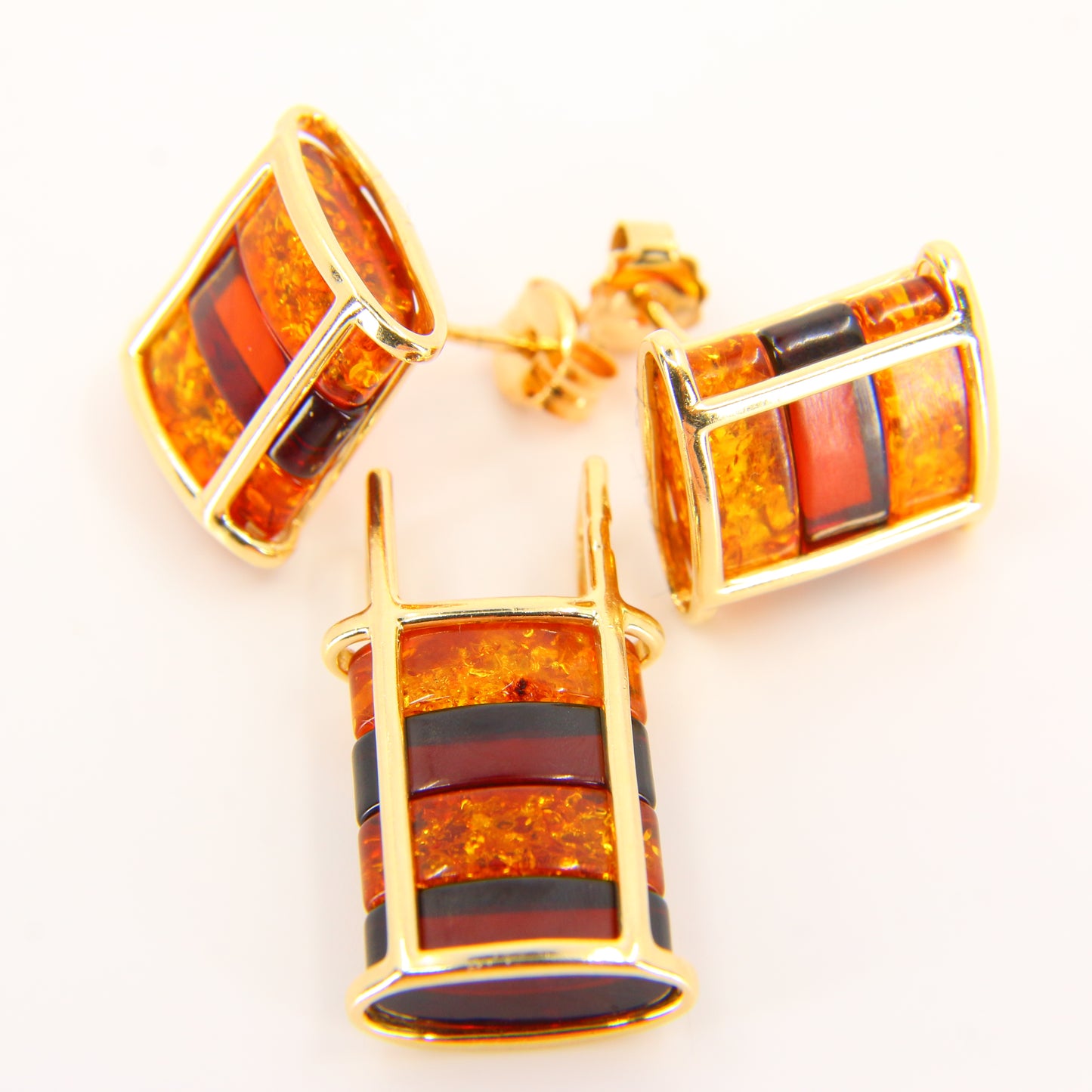 Vintage 14 Carat Amber Gold Pendant Earring Set 14k Polish Amber Jewellery Set