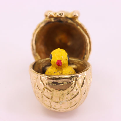 Vintage 9ct Hallmarked Yellow Gold Enamel Chick Opening Egg Charm Pendant Gift